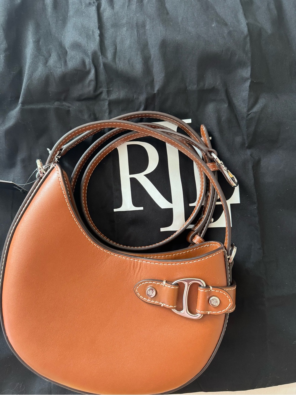 Ralph Lauren Tan Tasha Small Crescent Crossbody Bag - Picture 5 of 5